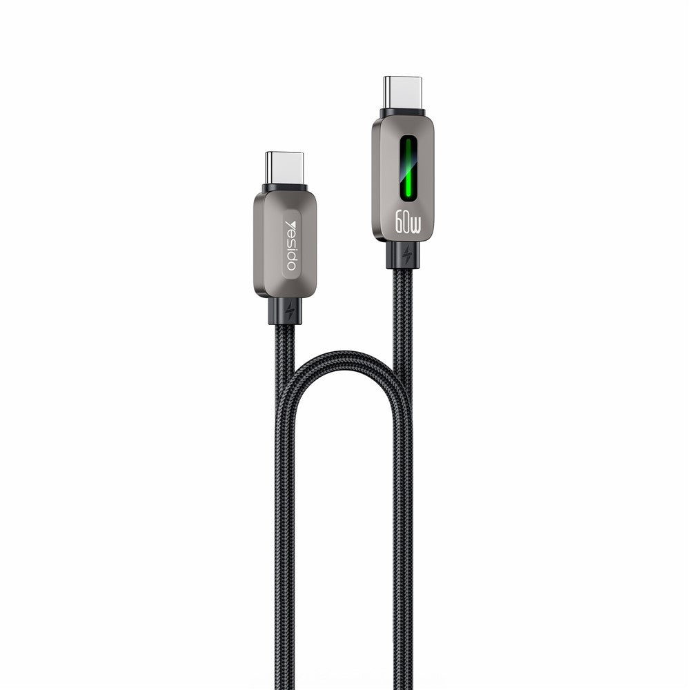 USB-C - USB-C kabl za prenos podataka i punjenje Yesido CA198, 60W, 1.2m, Crni