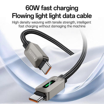 USB-C - USB-C kabl za prenos podataka i punjenje Yesido CA198, 60W, 1.2m, Crni