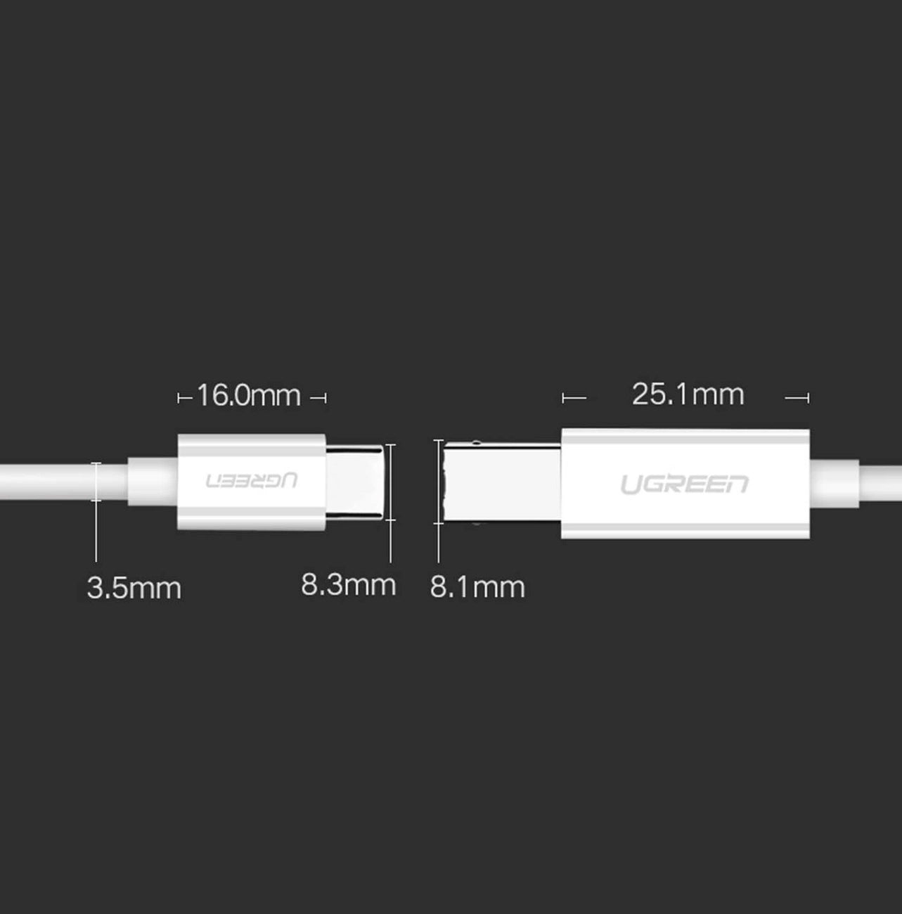Kabel za pisač UGREEN US241, USB-C - USB-B, 1.5m, Bijeli