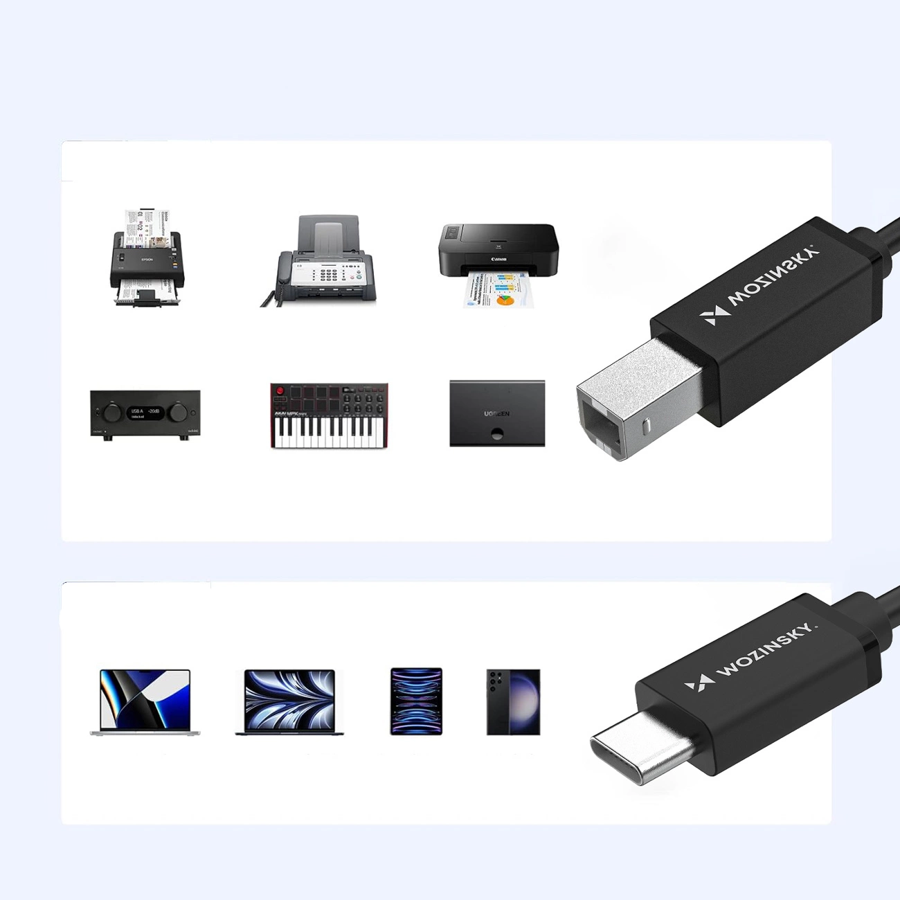 Kabl za štampač WZK WKDDY1S, USB-C - USB-B, 1m, Crni