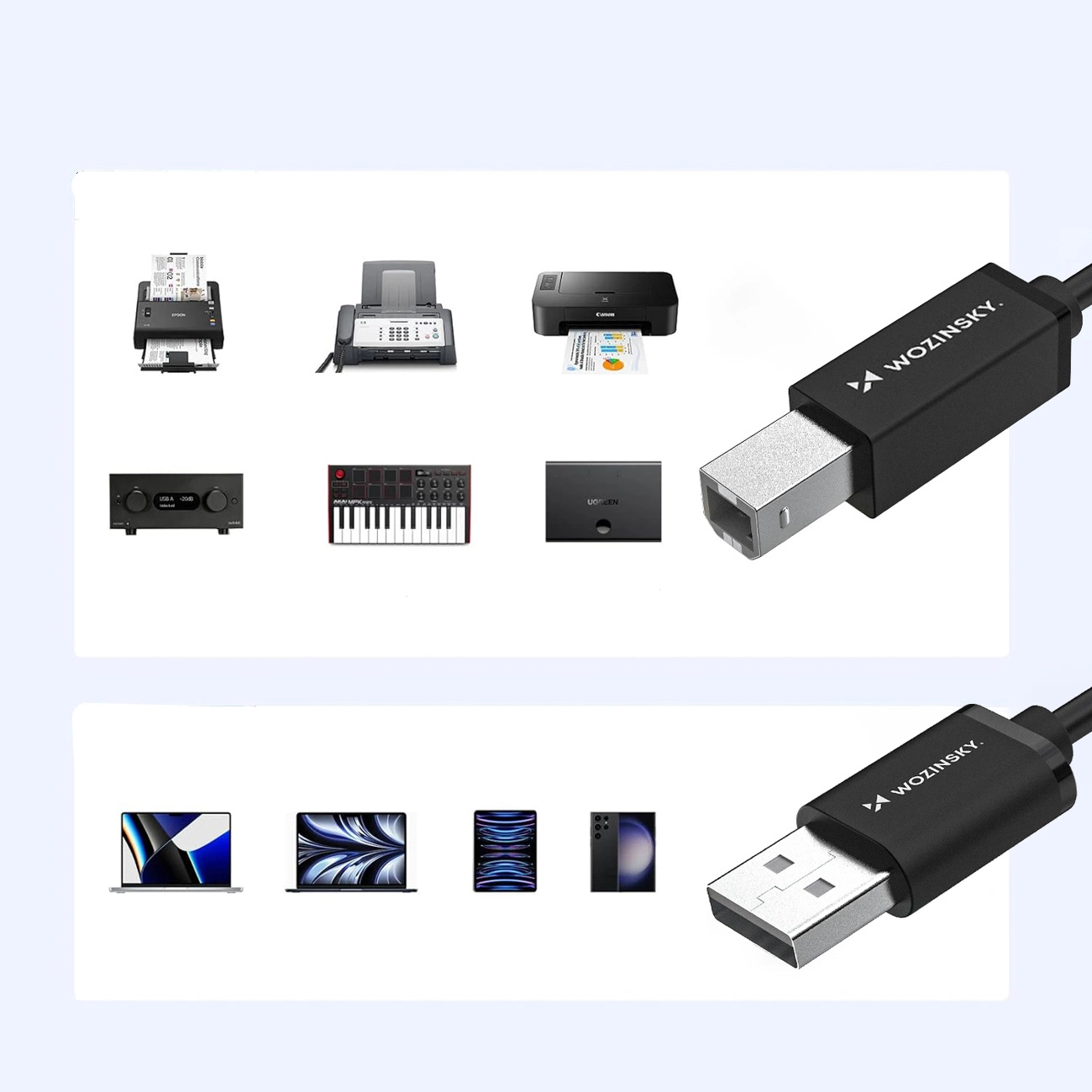Kabl za štampač WZK WKDDY3S, USB-A - USB-B, 2m, Crni