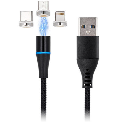 USB-A kabl za punjenje - Lightning / microUSB / USB-C MaXlife MXUC-02 Magnetni 3u1, 18W, 1m, Crni