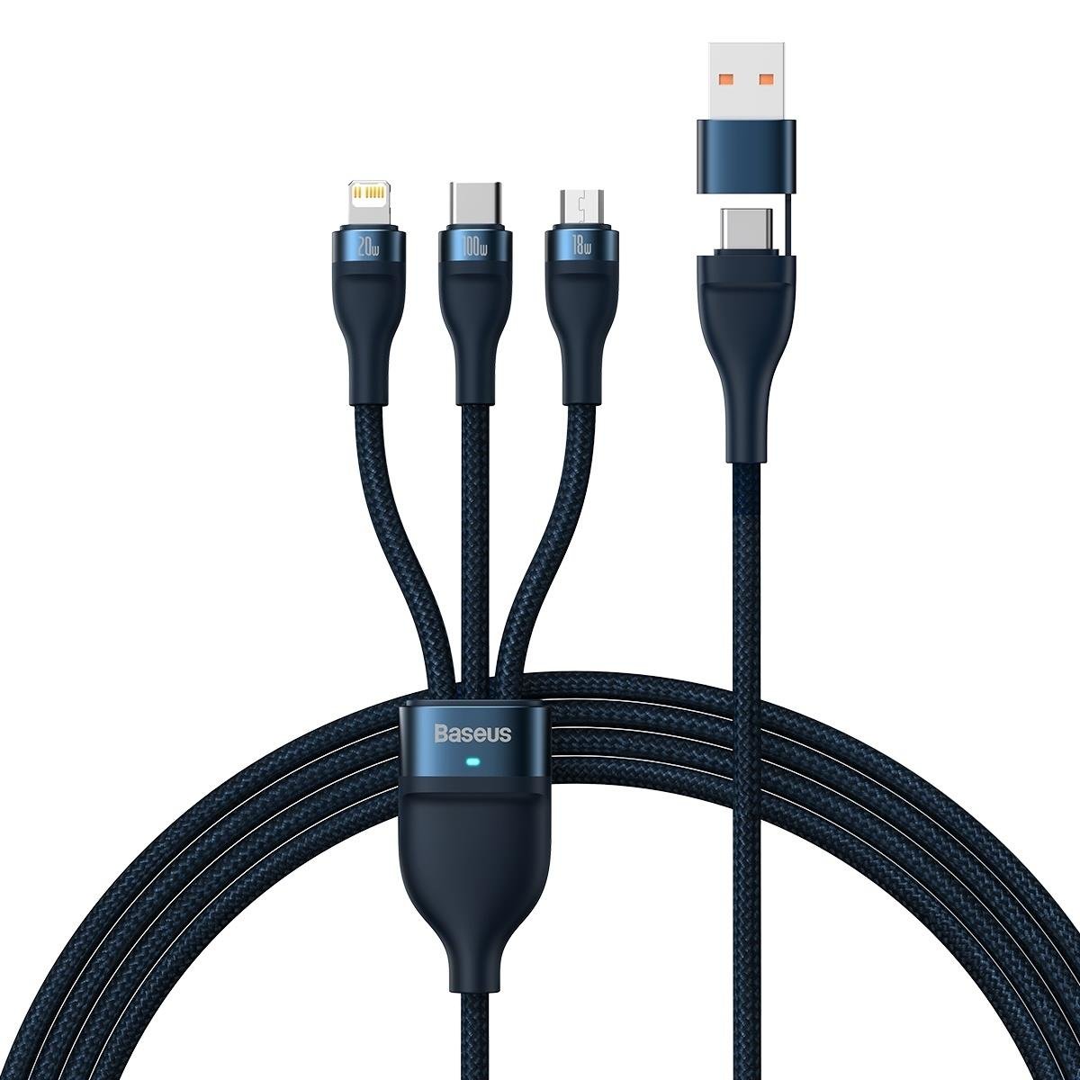 USB-C / USB-A kabl za punjenje - Lightning / microUSB / USB-C Baseus Flash Series II, 100W, 1.2m, Tamnoplava CASS030103