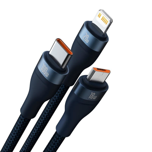 USB-C / USB-A kabl za punjenje - Lightning / microUSB / USB-C Baseus Flash Series II, 100W, 1.2m, Tamnoplava CASS030103