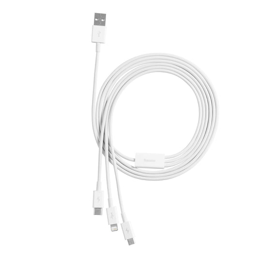 Charging Cable USB-A - Lightning / microUSB / USB-C Baseus Superior 3in1 Series, 20W, 0.5m, White 