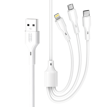 Kabl za punjenje USB-A - Lightning / microUSB / USB-C XO Design NB230 3u1, 20W, 1m, Bela