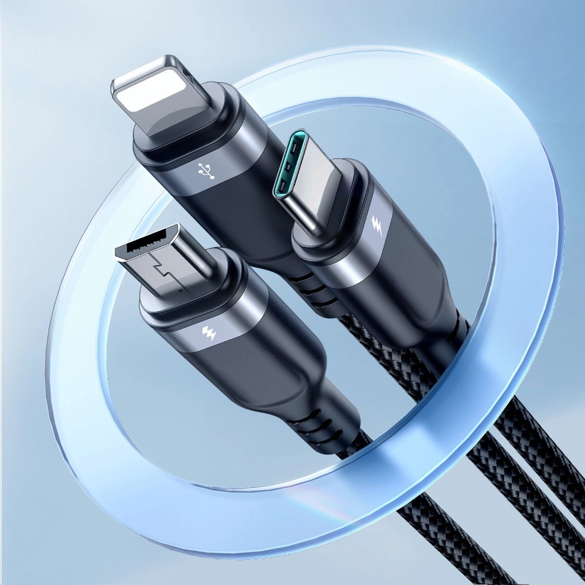 USB-A - Lightning / microUSB / USB-C Charging Cable Joyroom S-A18 3in1, 18W, 0.3m, Black 