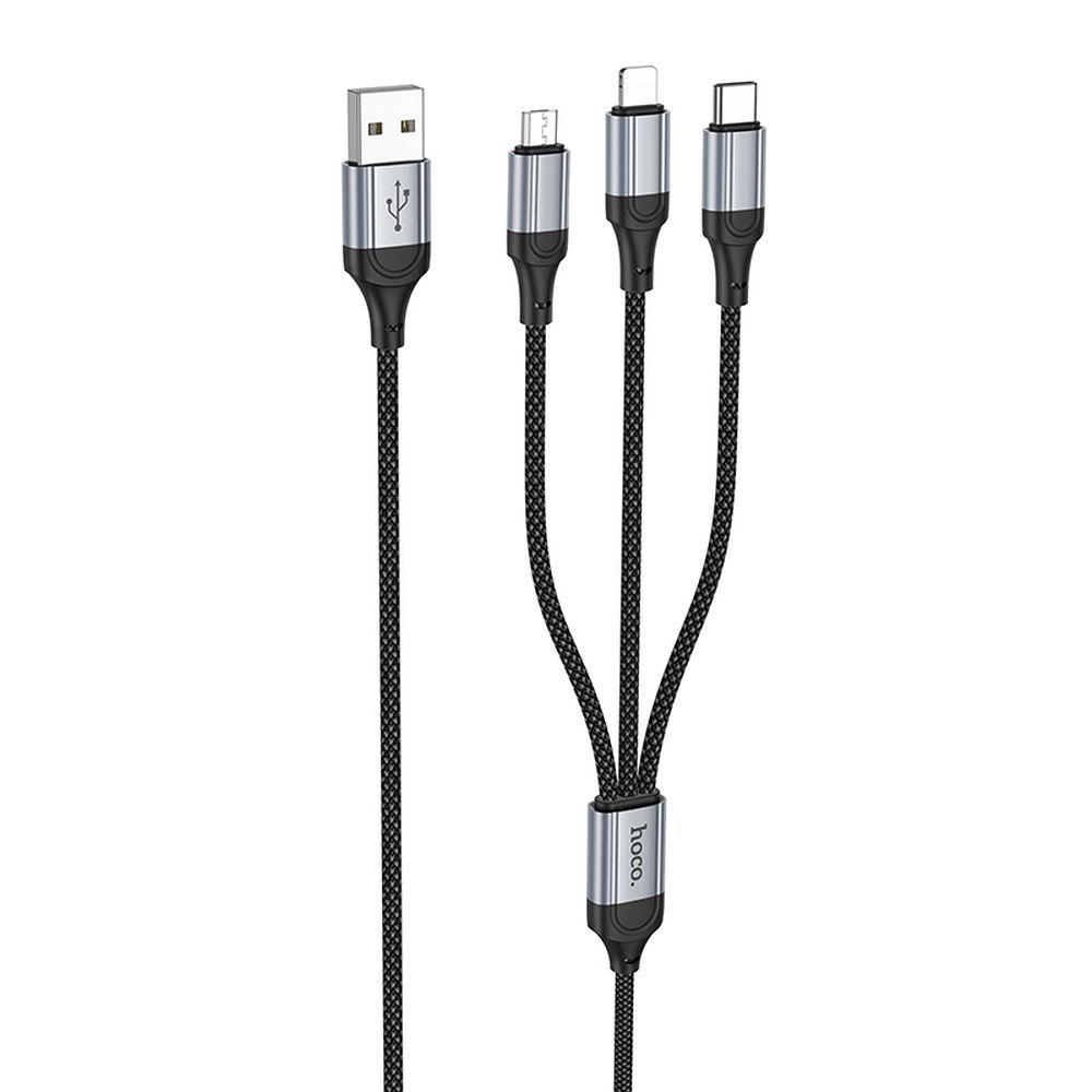 Charging Cable USB-A - Lightning / microUSB / USB-C HOCO X102 3in1, 18W, 1m, Black 
