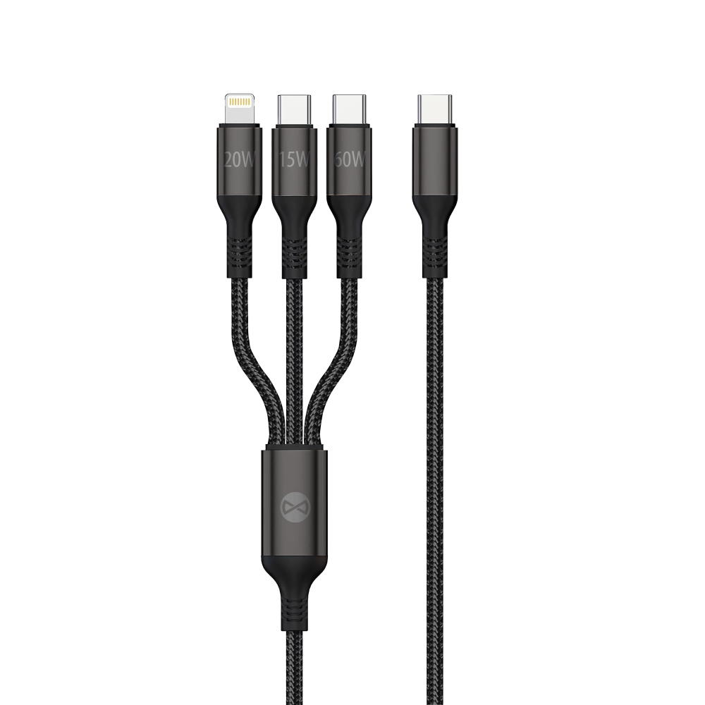 Kabel za punjenje USB-A - Lightning / 2 x USB-C Forever 3u1, 60W, 1.2m, Crni