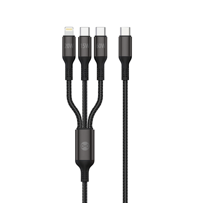 Kabel za punjenje USB-A - Lightning / 2 x USB-C Forever 3u1, 60W, 1.2m, Crni