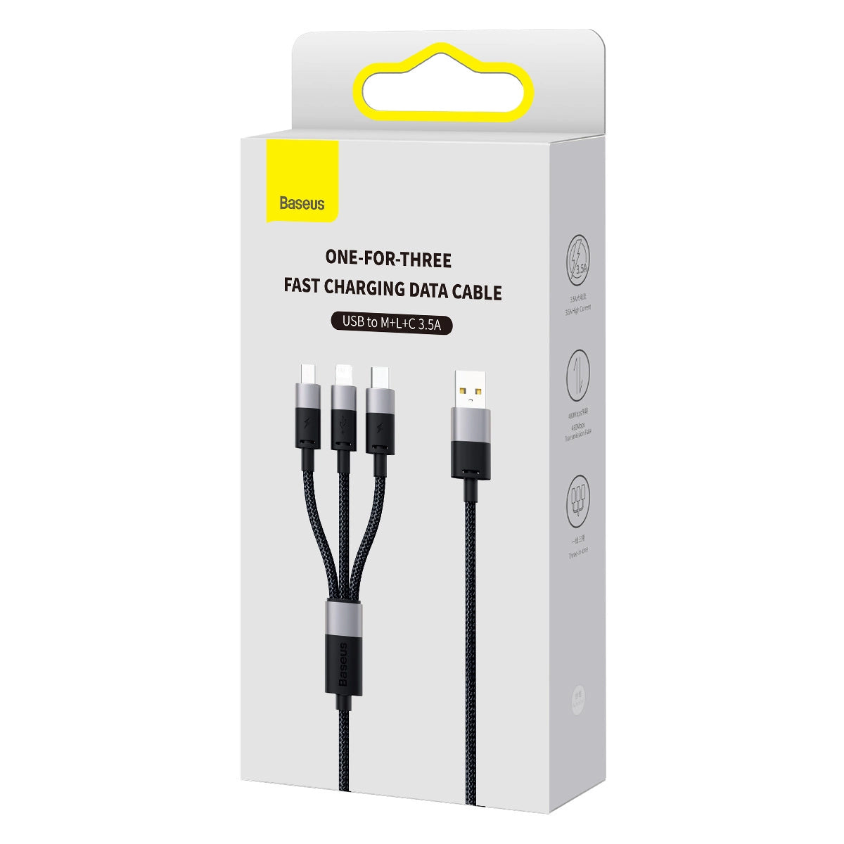 Charging Cable USB-A - Lightning / microUSB / USB-C Baseus StarSpeed 3in1, 18W, 1.2m, Black CAXS000001 CAXS000001 