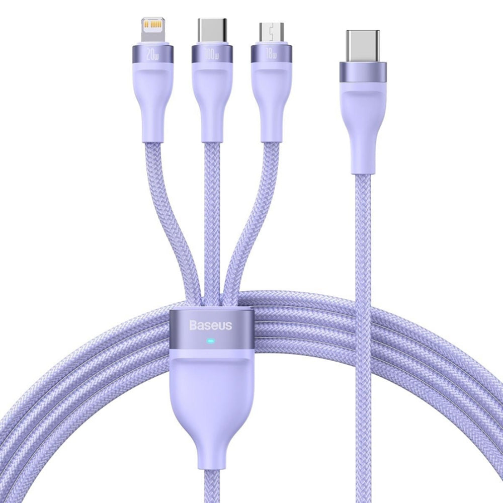 Kabl za punjenje USB-A - Lightning / microUSB / USB-C Baseus Flash Series II 3in1, 100W, 1.2m, Ljubičasti CASS030005