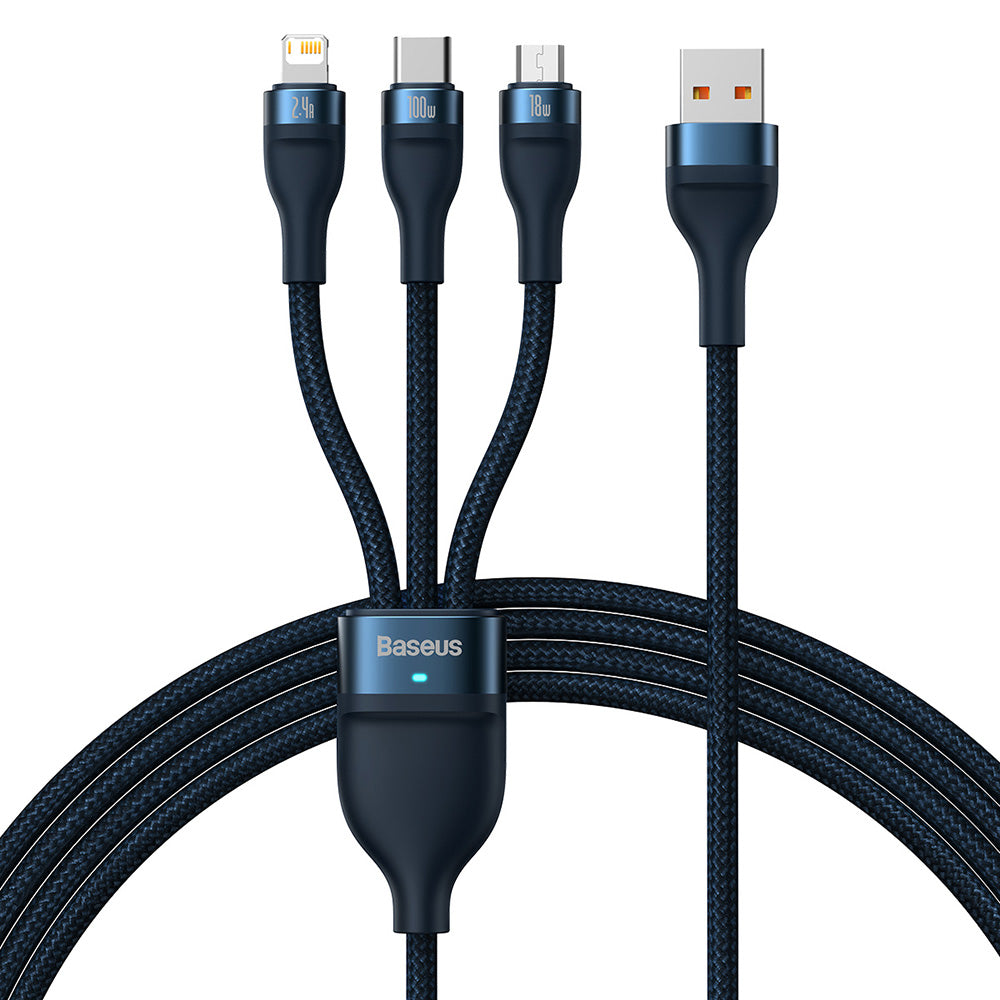 Kabl za punjenje USB-A - Lightning / microUSB / USB-C Baseus Flash Series II 3in1, 66W, 1.2m, Plavi CASS040003