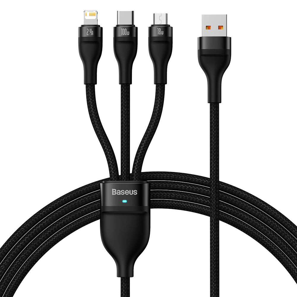 Kabl za punjenje USB-A - Lightning / microUSB / USB-C Baseus Flash Series II 3in1, 66W, 1.2m, Crni CASS040001