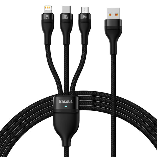 Kabl za punjenje USB-A - Lightning / microUSB / USB-C Baseus Flash Series II 3in1, 66W, 1.2m, Crni CASS040001