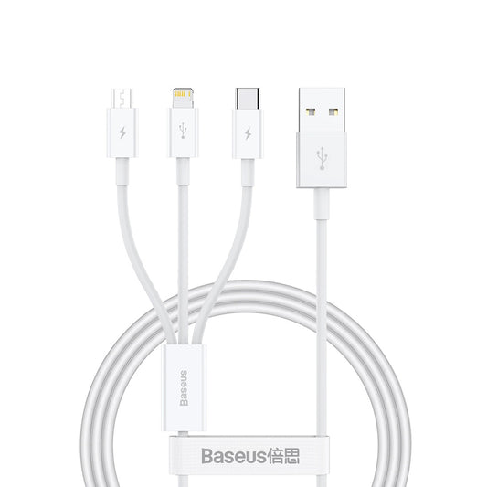 Kabl za punjenje USB-A - Lightning / microUSB / USB-C Baseus Superior 3in1 Series, 20W, 1m, Beli P10320105221-00
