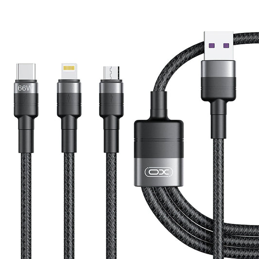 Kabl za punjenje USB-A - Lightning / microUSB / USB-C XO Design NB-Q191 3in1, 66W, 1.2m, Crni