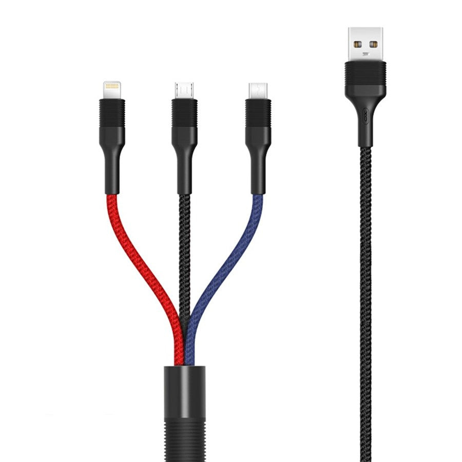Kabl za punjenje USB-A - Lightning / microUSB / USB-C XO Design NB54, 18W, 1.2m, Šareni