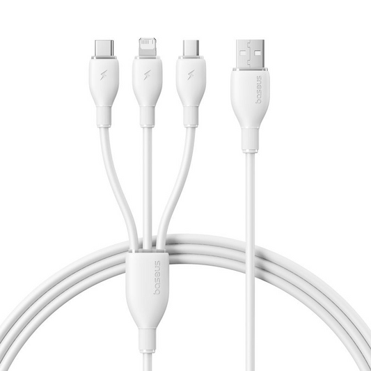 USB-A kabl za punjenje - Lightning / microUSB / USB-C Baseus Ultra Fast 3in1, 18W, 1.3m, Bela P10376303211-00