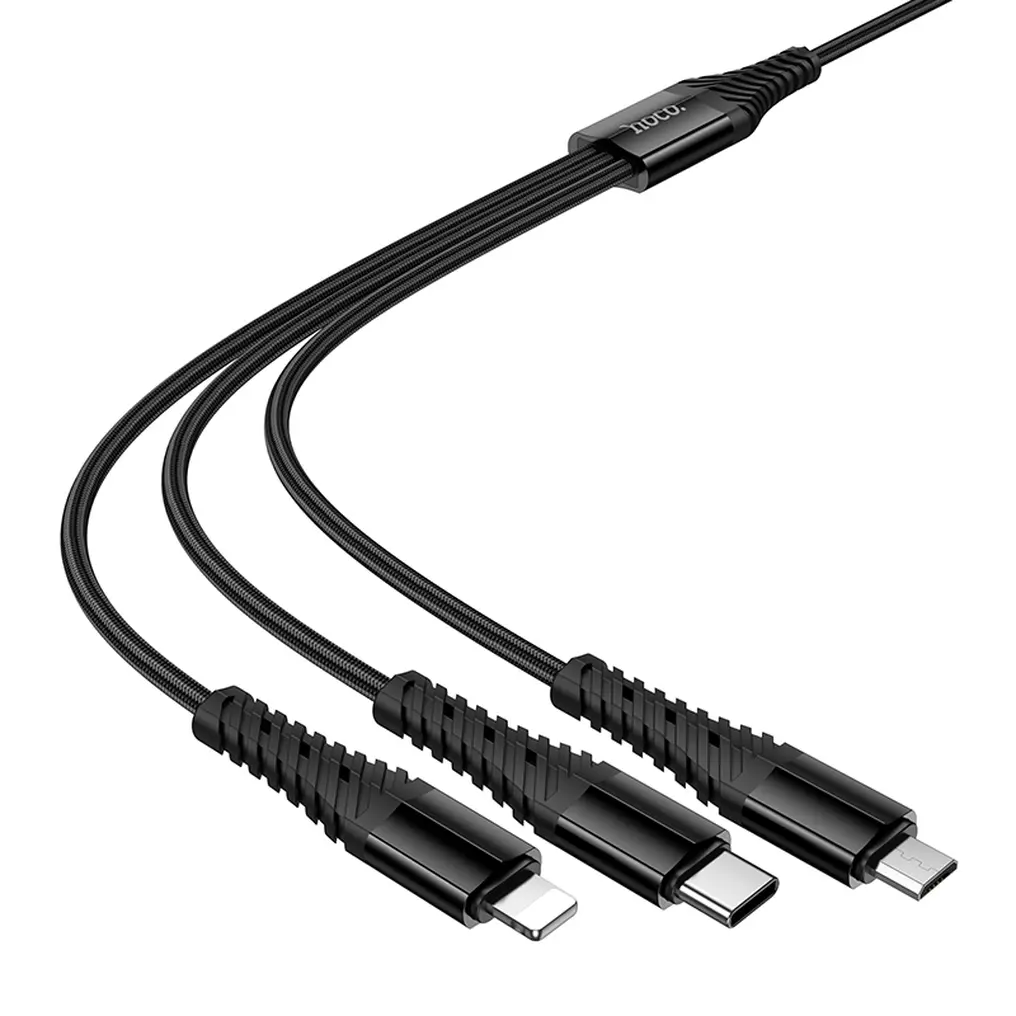 Kabl za punjenje USB-A / USB-C - Lightning / microUSB / USB-C HOCO X123 3u1, 18W, 1m, Crni