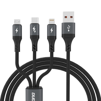 USB-A kabl za punjenje - Lightning / microUSB / USB-C Dudao L3E 3in1, 60W, 1.2m, Crna