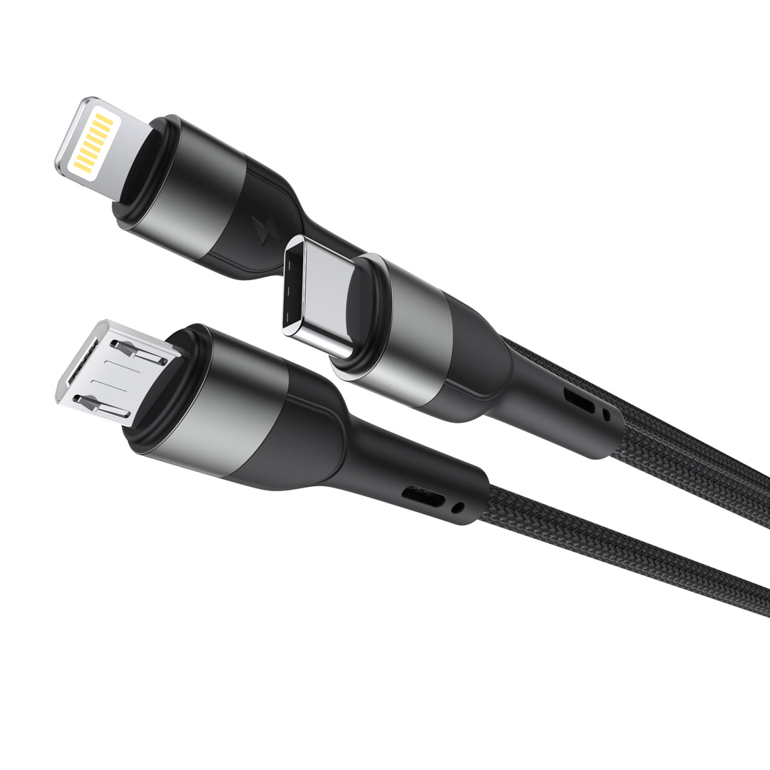 Kabl za punjenje USB-A / USB-C - Lightning / microUSB / USB-C XO Design NB254 3u1, 60W, 1.2m, Crni