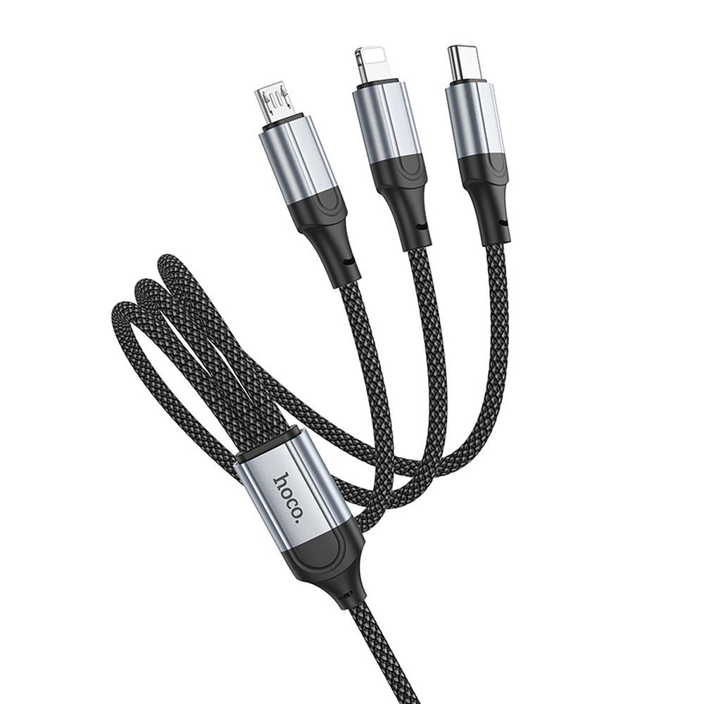 Charging Cable USB-A - Lightning / microUSB / USB-C HOCO X102 3in1, 18W, 1m, Black 