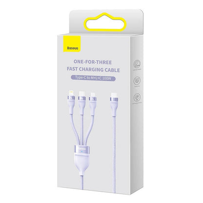 Kabl za punjenje USB-A - Lightning / microUSB / USB-C Baseus Flash Series II 3in1, 100W, 1.2m, Ljubičasti CASS030005