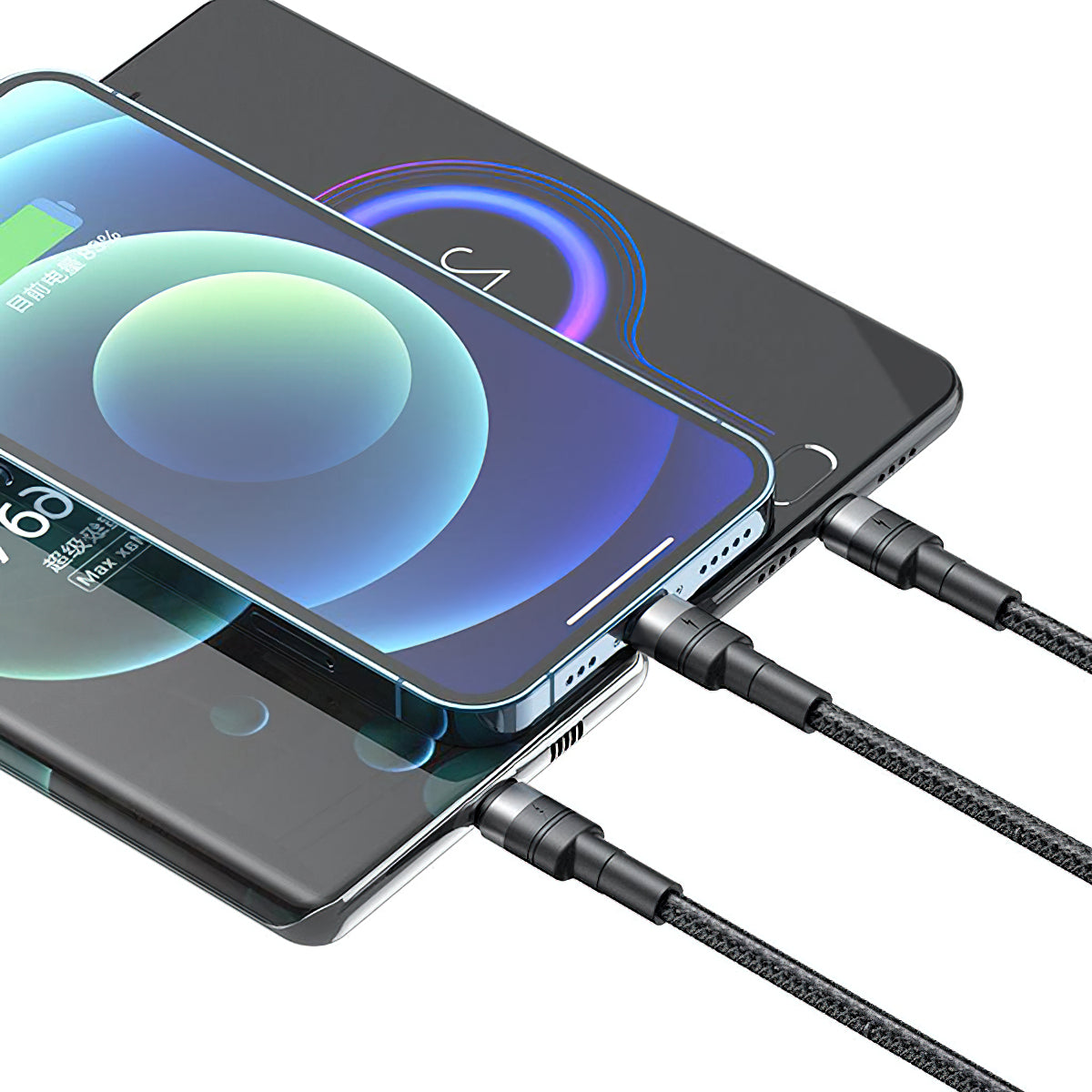 Kabl za punjenje USB-A - Lightning / microUSB / USB-C XO Design NB-Q191 3in1, 66W, 1.2m, Crni