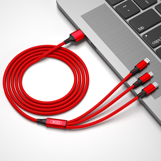 Kabl za punjenje USB-A - Lightning / microUSB / USB-C XO Design NB173 3in1, 18W, 1.2m, Crveni