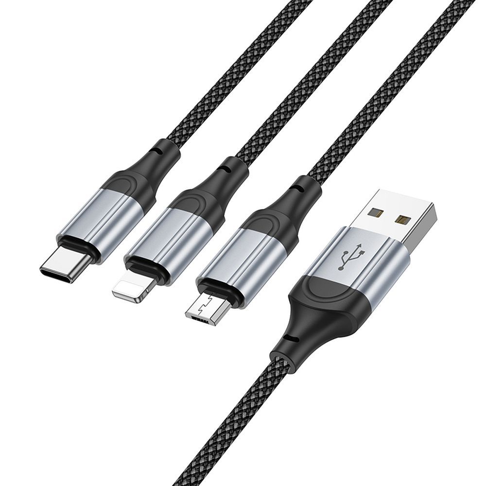 Charging Cable USB-A - Lightning / microUSB / USB-C HOCO X102 3in1, 18W, 1m, Black 