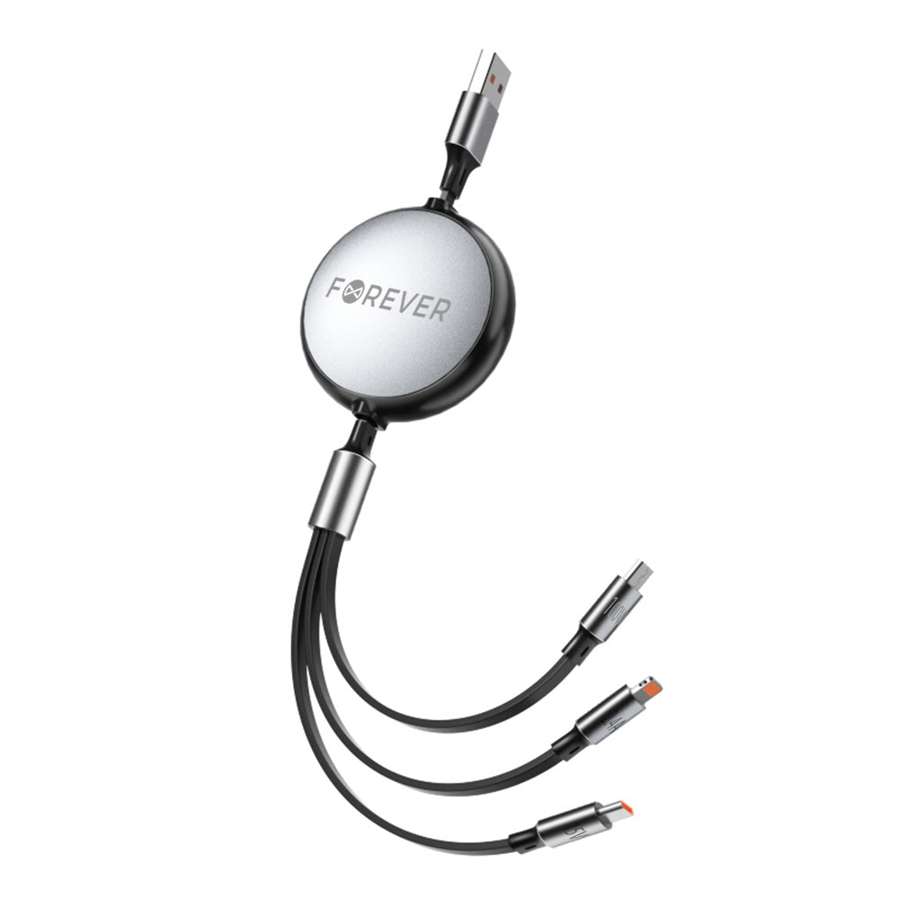 Kabel za punjenje USB-A - Lightning / 2 x USB-C Forever 3u1, 100W, 1.2m, Crni