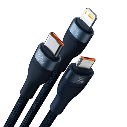 Kabl za punjenje USB-A - Lightning / microUSB / USB-C Baseus Flash Series II 3in1, 66W, 1.2m, Plavi CASS040003
