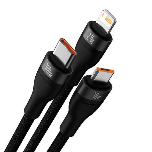 Kabl za punjenje USB-A - Lightning / microUSB / USB-C Baseus Flash Series II 3in1, 66W, 1.2m, Crni CASS040001