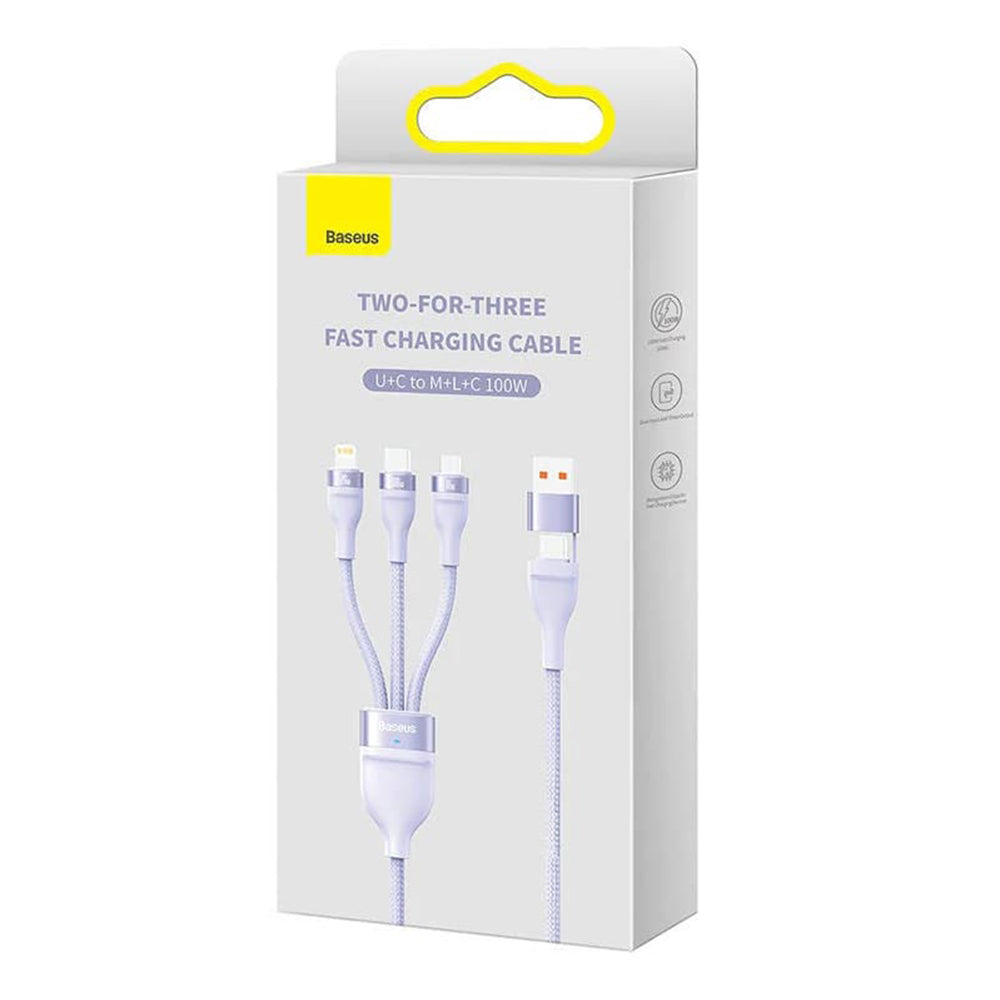 Kabl za punjenje USB-A / USB-C - Lightning / microUSB / USB-C Baseus Flash Series II 3in1, 100W, 1.2m, Ljubičasti CASS030105