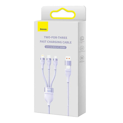 Kabl za punjenje USB-A / USB-C - Lightning / microUSB / USB-C Baseus Flash Series II 3in1, 100W, 1.2m, Ljubičasti CASS030105