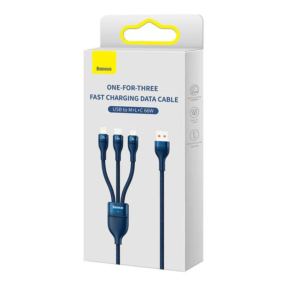 Kabl za punjenje USB-A - Lightning / microUSB / USB-C Baseus Flash Series II 3in1, 66W, 1.2m, Plavi CASS040003
