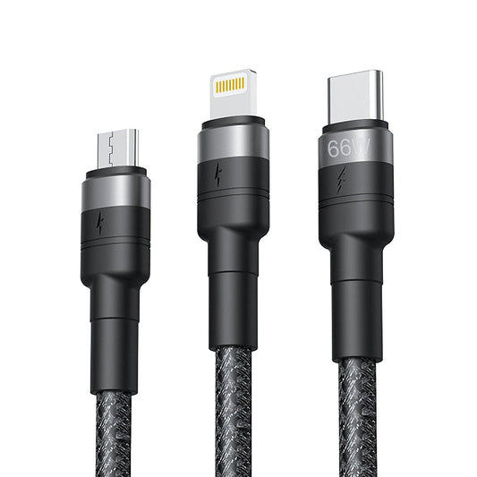 Kabl za punjenje USB-A - Lightning / microUSB / USB-C XO Design NB-Q191 3in1, 66W, 1.2m, Crni