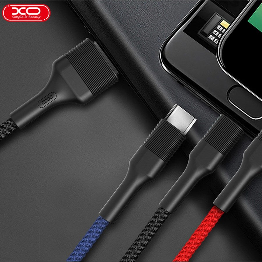 Kabl za punjenje USB-A - Lightning / microUSB / USB-C XO Design NB54, 18W, 1.2m, Šareni