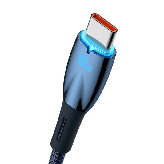 USB-A to USB-C Baseus Glimmer Series Data and Charging Cable, 100W, 1m, Blue