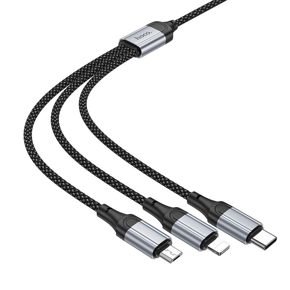 Charging Cable USB-A - Lightning / microUSB / USB-C HOCO X102 3in1, 18W, 1m, Black 