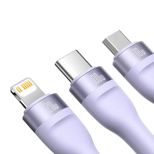 Kabl za punjenje USB-A / USB-C - Lightning / microUSB / USB-C Baseus Flash Series II 3in1, 100W, 1.2m, Ljubičasti CASS030105