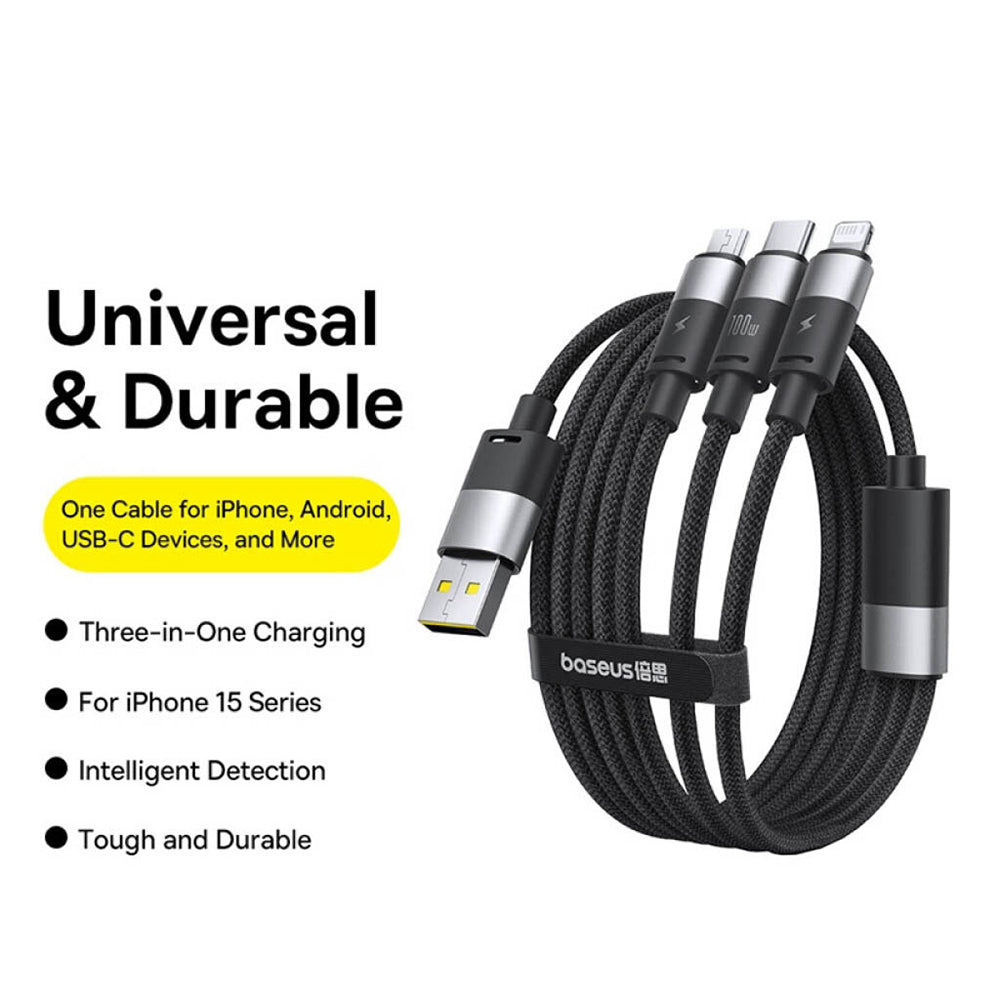 Kabl za punjenje USB-A - Lightning / microUSB / USB-C Baseus StarSpeed, 100W, 1.5m, Beli P10319900211-00