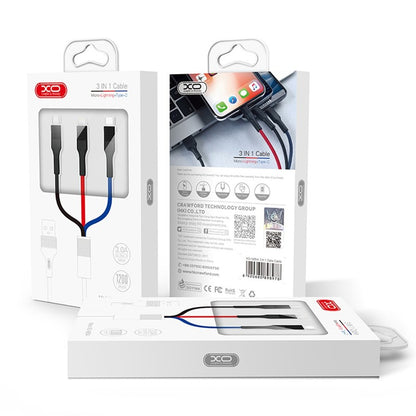 Kabl za punjenje USB-A - Lightning / microUSB / USB-C XO Design NB54, 18W, 1.2m, Šareni