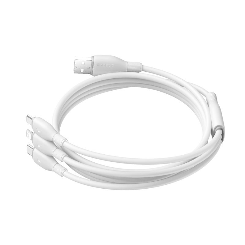 USB-A kabl za punjenje - Lightning / microUSB / USB-C Baseus Ultra Fast 3in1, 18W, 1.3m, Bela P10376303211-00