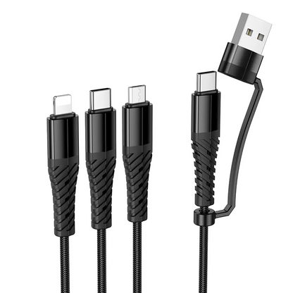 Kabl za punjenje USB-A / USB-C - Lightning / microUSB / USB-C HOCO X123 3u1, 18W, 1m, Crni