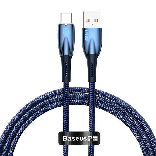 USB-A to USB-C Baseus Glimmer Series Data and Charging Cable, 100W, 1m, Blue