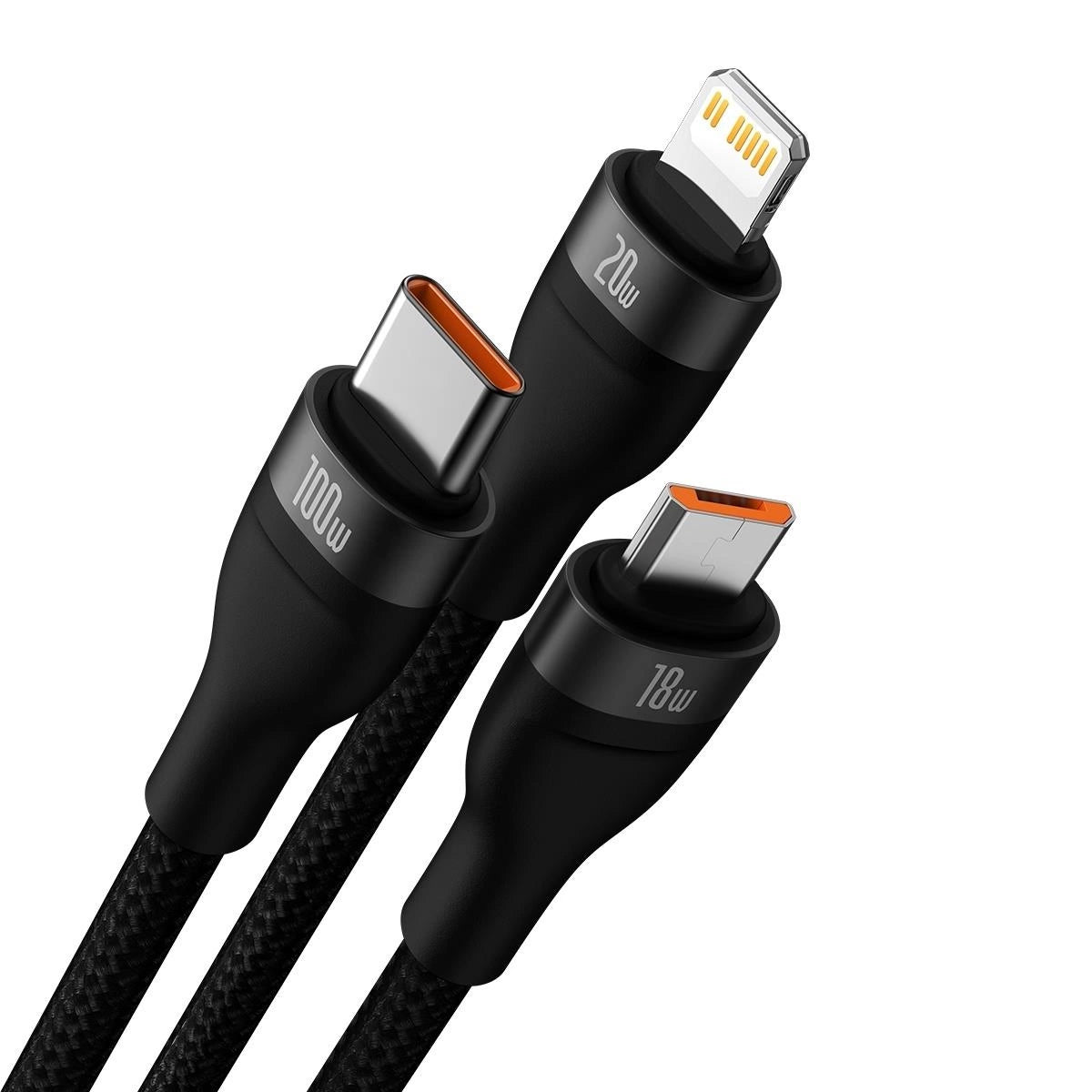 Charging Cable USB-A / USB-C - Lightning / microUSB / USB-C Baseus Flash Series II 3in1 , 100W, 1.2m, Black CASS03010101