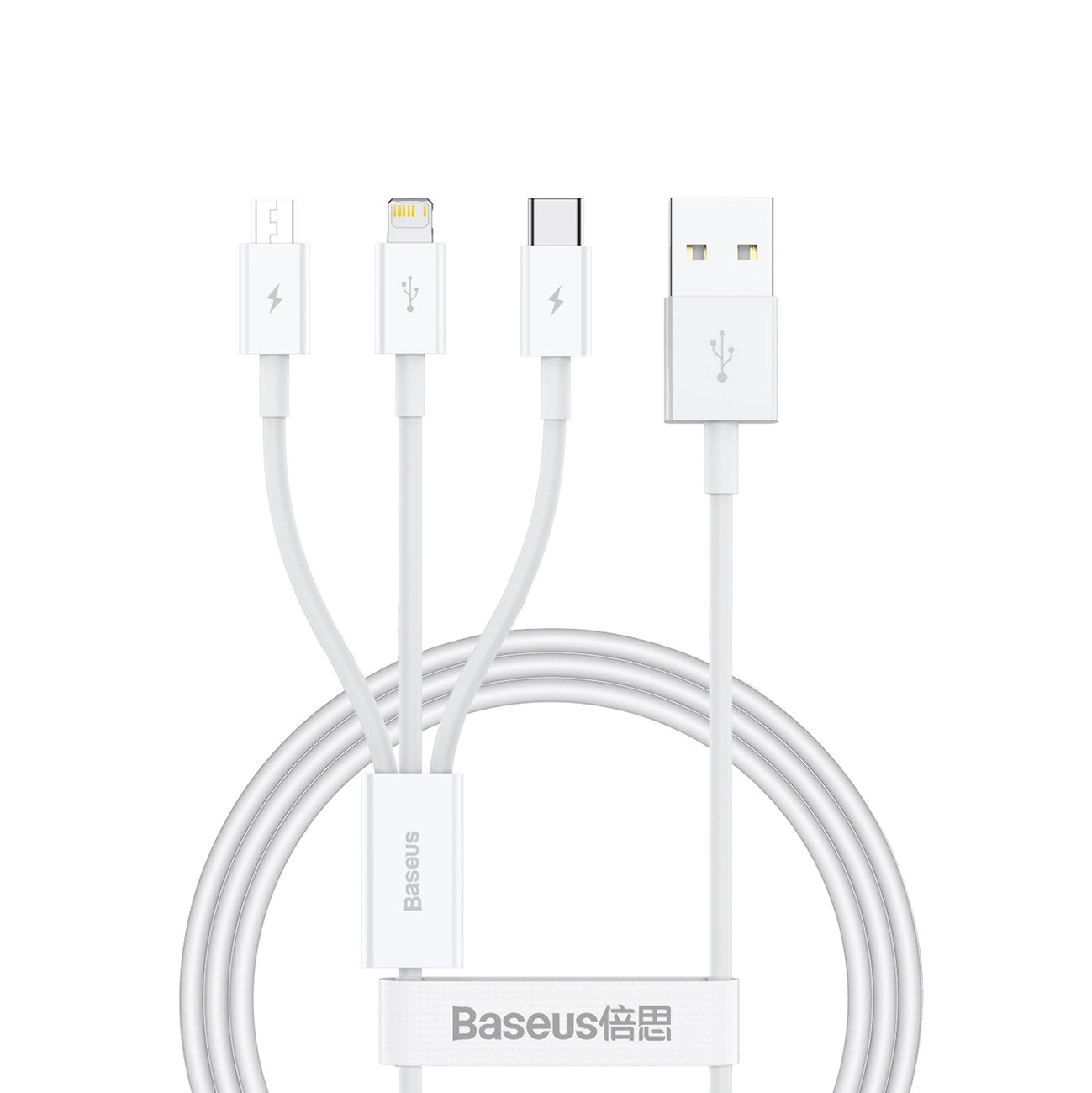 Charging Cable USB-A - Lightning / microUSB / USB-C Baseus Superior 3in1 Series, 20W, 0.5m, White 