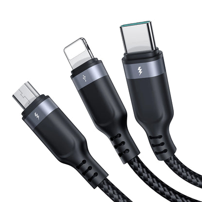 USB-A - Lightning / microUSB / USB-C Charging Cable Joyroom S-A18 3in1, 18W, 0.3m, Black 